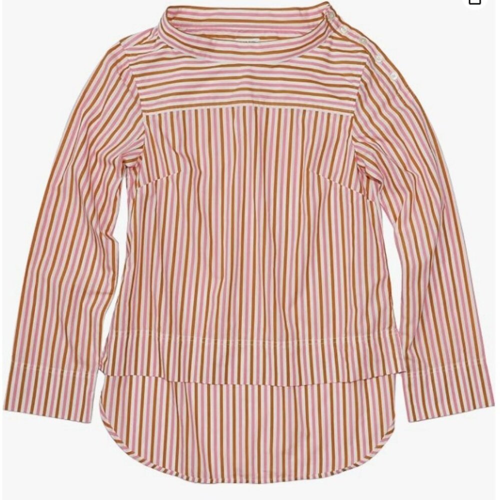 Women's J.Crew Factory Striped Funnelneck Long-Sleeved Blouse, Pink Brown Stripe